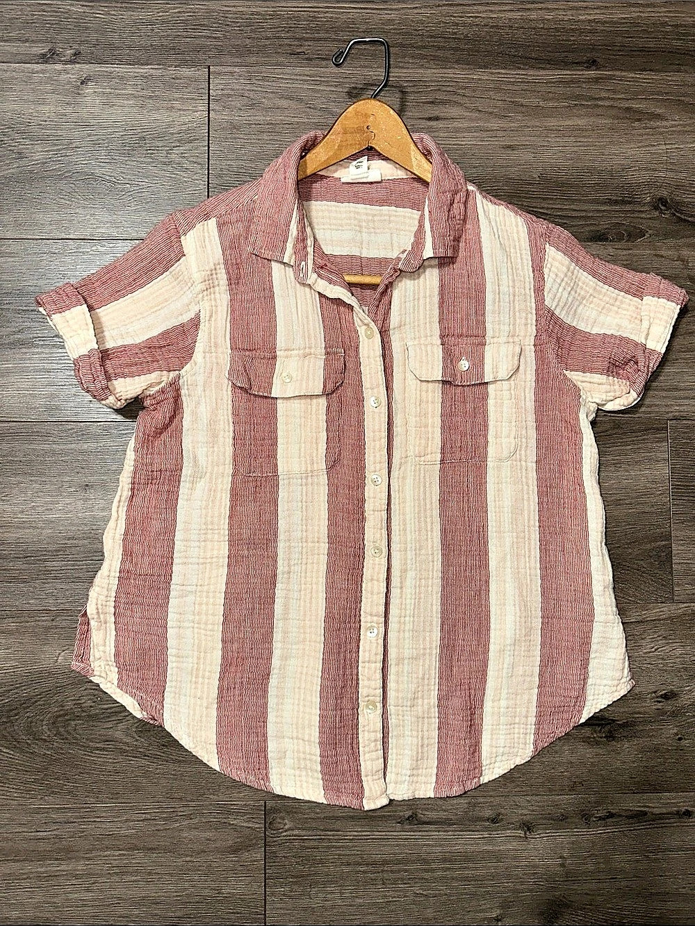 ana a new approach Striped Cotton Button Down in Pink & Cream Size Small